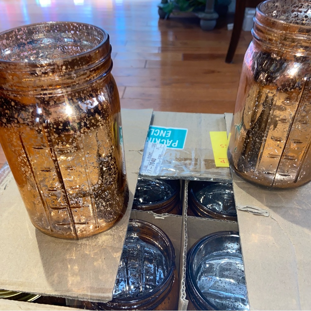 Rose gold mercury mason jars
